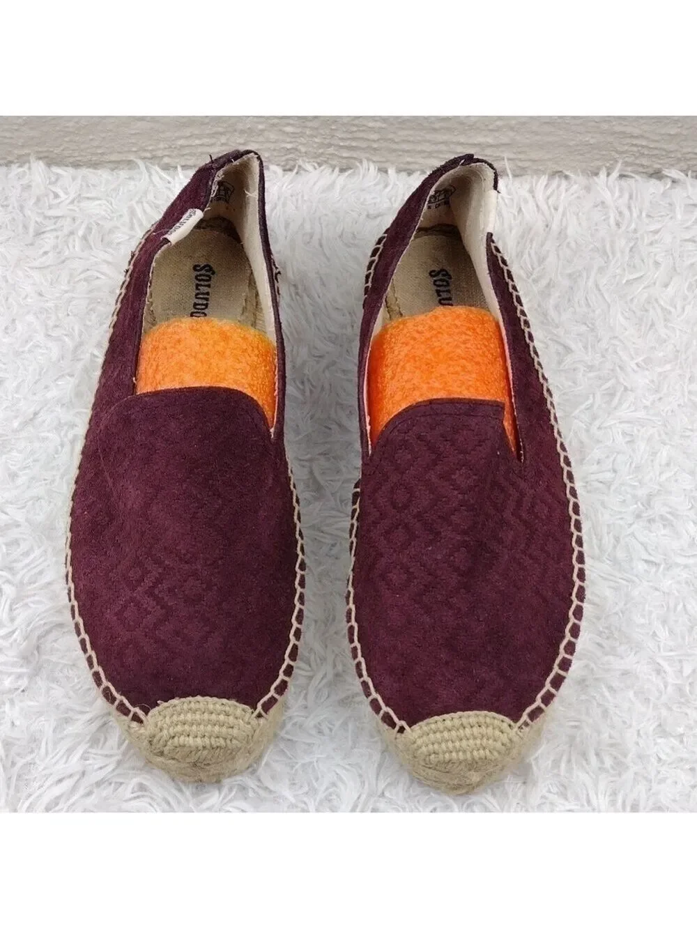 Soludos Burgundy Stitched Suede Leather Almond Toe Espadrille Platform Shoe